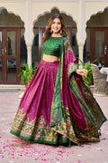 Wine & Green Lehenga Choli Set in Pure Dolla Silk | Navratri Chaniya Choli | Traditional Garba Outfit | Indian Ethnic Festive Wear for Women
