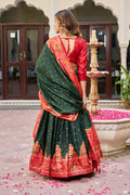 Red Green Lehenga Choli Set in Pure Dolla Silk | Garba Outfit for Women | Foil Print Traditional Ethnic Festive Wear
