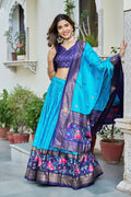 Teal Blue & Purple Dolla Silk Chaniya Choli Set | Navratri Lehenga Choli | Foil Print Lehenga | Indian Traditional Wear