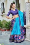 Teal Blue & Purple Dolla Silk Chaniya Choli Set | Navratri Lehenga Choli | Foil Print Lehenga | Indian Traditional Wear