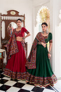 Wine Red Navratri Lehenga Choli Set | Traditional Gujarati Chaniya Choli | Embroidered Garba Outfit | Indian Festive Wear with Dupatta