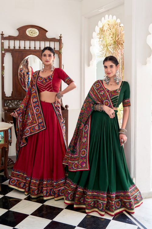 Wine Red Navratri Lehenga Choli Set | Traditional Gujarati Chaniya Choli | Embroidered Garba Outfit | Indian Festive Wear with Dupatta