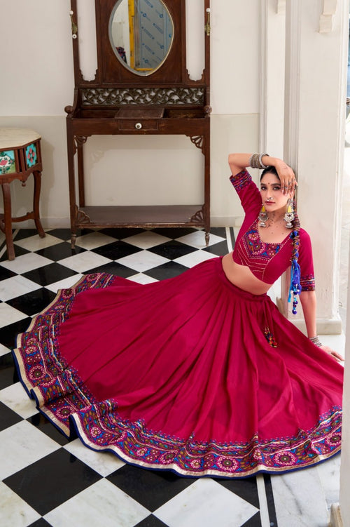 Wine Red Navratri Lehenga Choli Set | Traditional Gujarati Chaniya Choli | Embroidered Garba Outfit | Indian Festive Wear with Dupatta