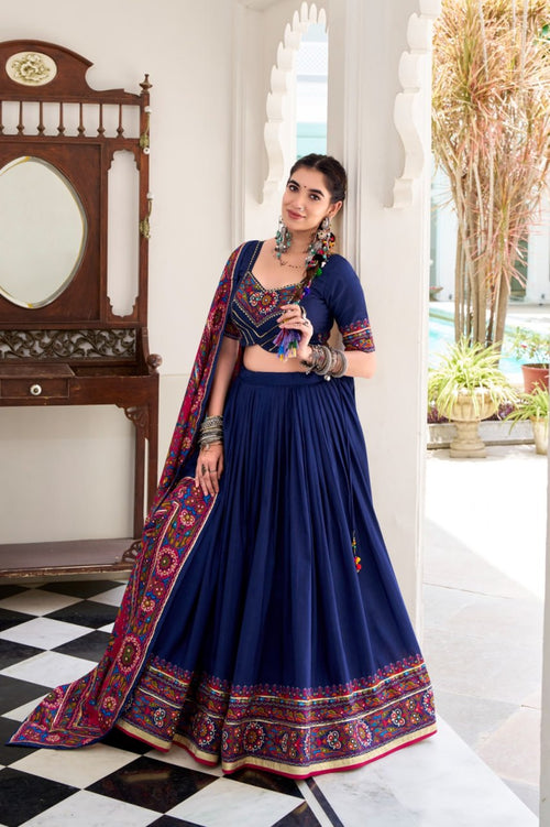 Navy Blue Navratri Lehenga Choli Set | Multicolor Embroidered Dupatta | Traditional Gujarati Chaniya Choli | Indian Festive Wear