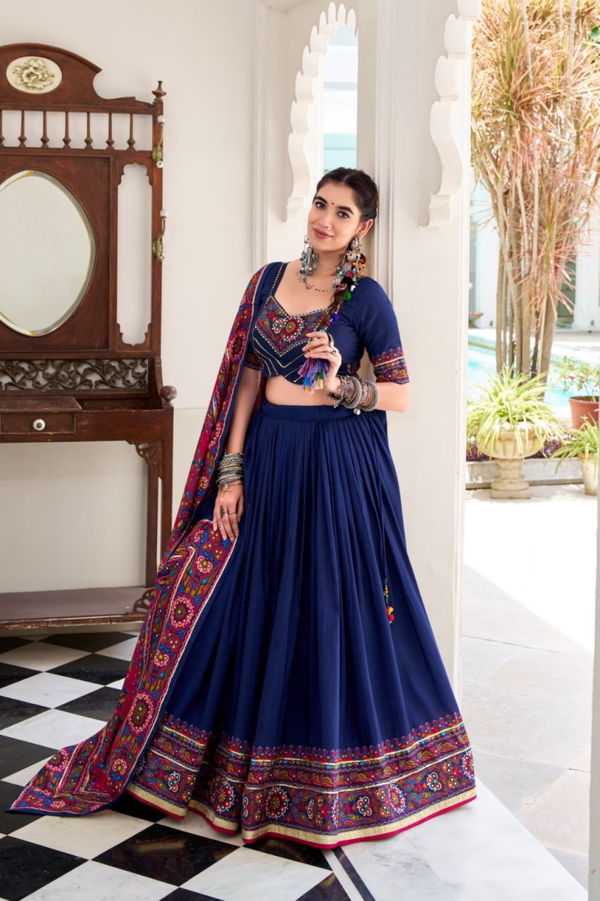 Navy Blue Navratri Lehenga Choli Set | Multicolor Embroidered Dupatta | Traditional Gujarati Chaniya Choli | Indian Festive Wear