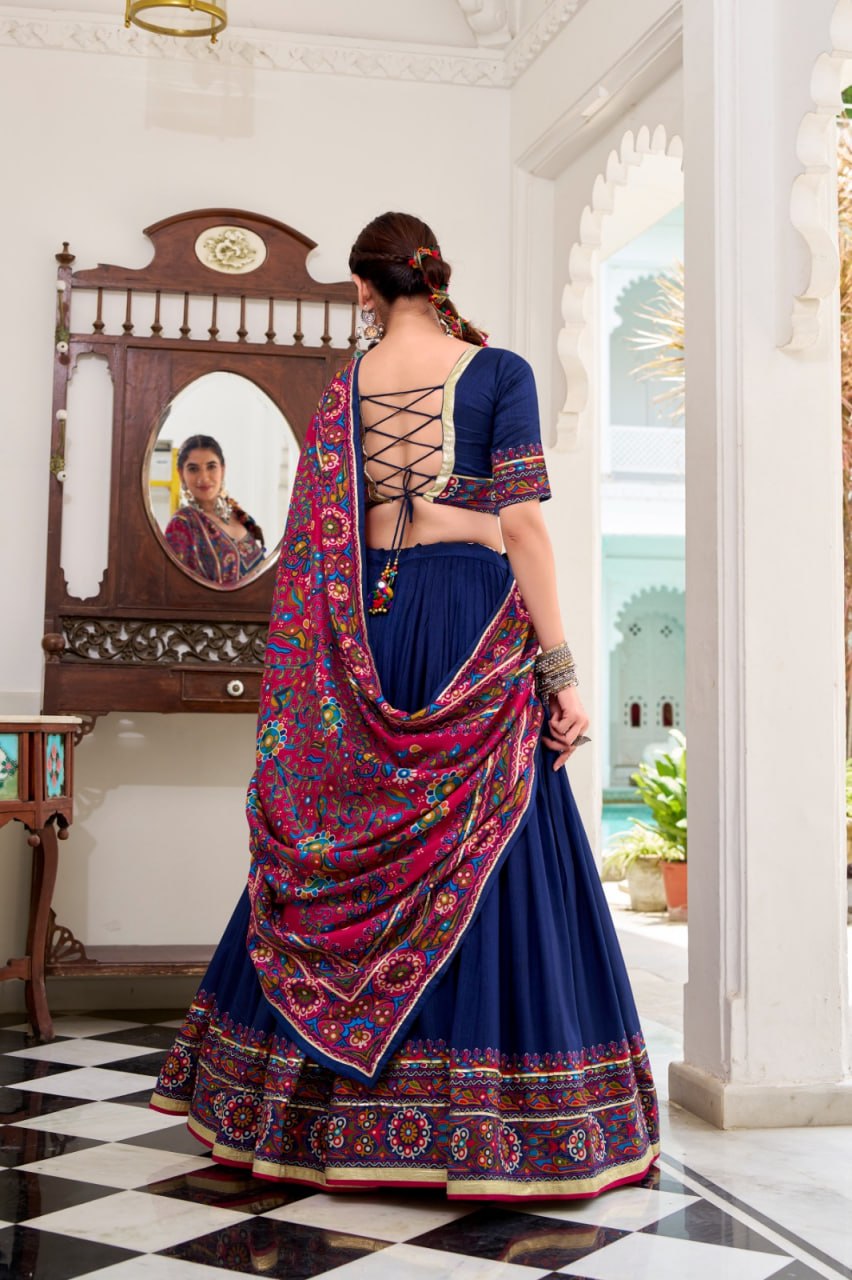 Navy Blue Navratri Lehenga Choli Set | Multicolor Embroidered Dupatta | Traditional Gujarati Chaniya Choli | Indian Festive Wear