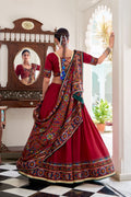 Wine Red Navratri Lehenga Choli Set | Traditional Gujarati Chaniya Choli | Embroidered Garba Outfit | Indian Festive Wear with Dupatta