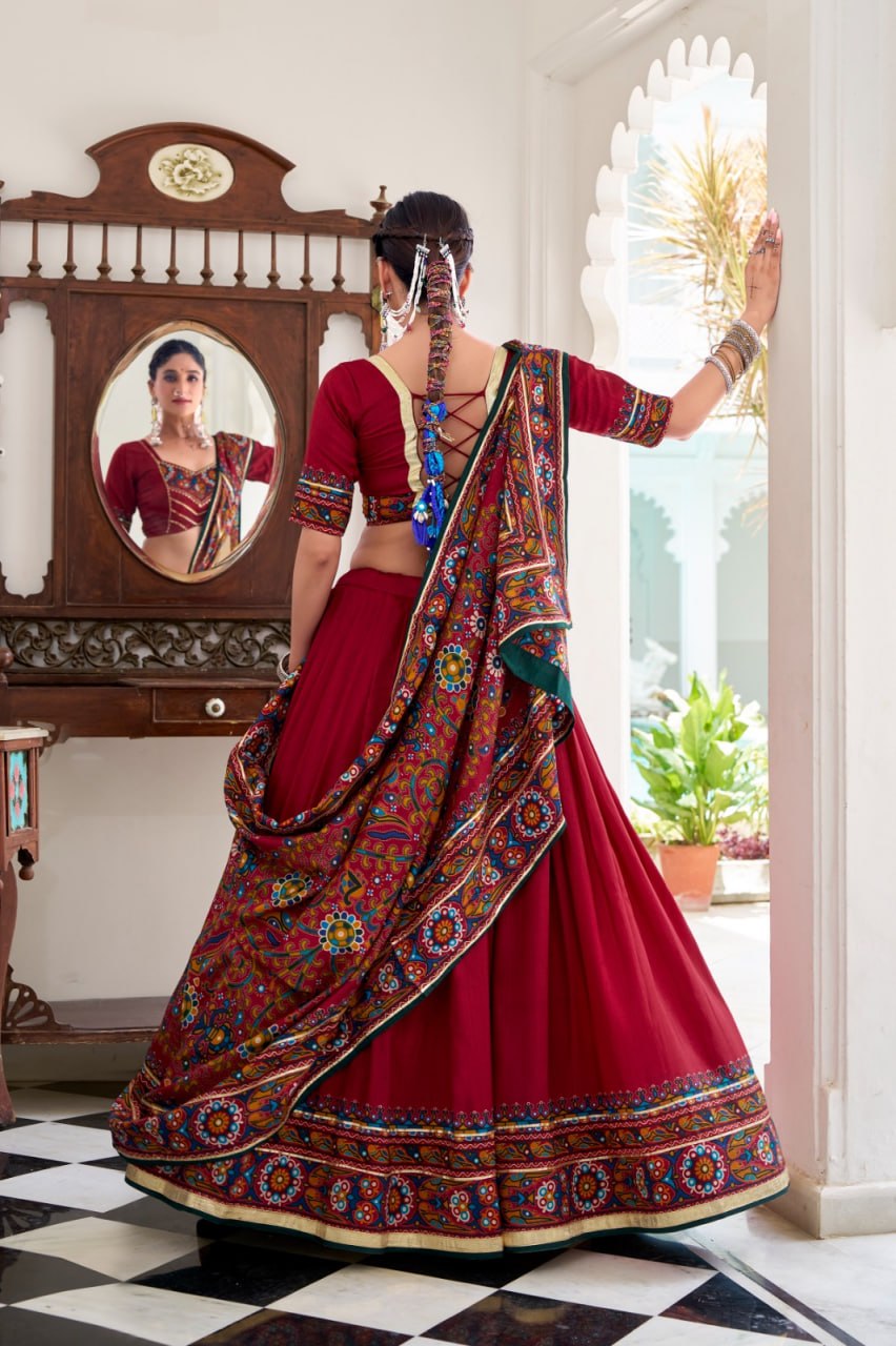 Wine Red Navratri Lehenga Choli Set | Traditional Gujarati Chaniya Choli | Embroidered Garba Outfit | Indian Festive Wear with Dupatta
