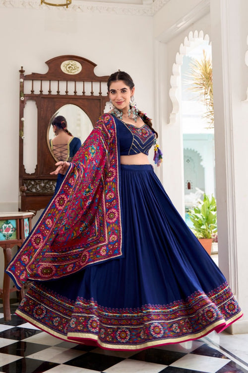Navy Blue Navratri Lehenga Choli Set | Multicolor Embroidered Dupatta | Traditional Gujarati Chaniya Choli | Indian Festive Wear