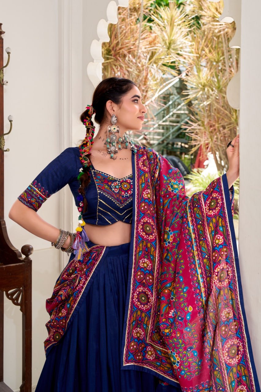 Navy Blue Navratri Lehenga Choli Set | Multicolor Embroidered Dupatta | Traditional Gujarati Chaniya Choli | Indian Festive Wear