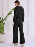 Chic Black Co-ord Set | Women’s Full Sleeve Crop Top & Flowy Pants