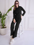 Chic Black Co-ord Set | Women’s Full Sleeve Crop Top & Flowy Pants