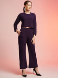 Classy Plum Co-ord Set for Women | Crop Top & High Waist Pants