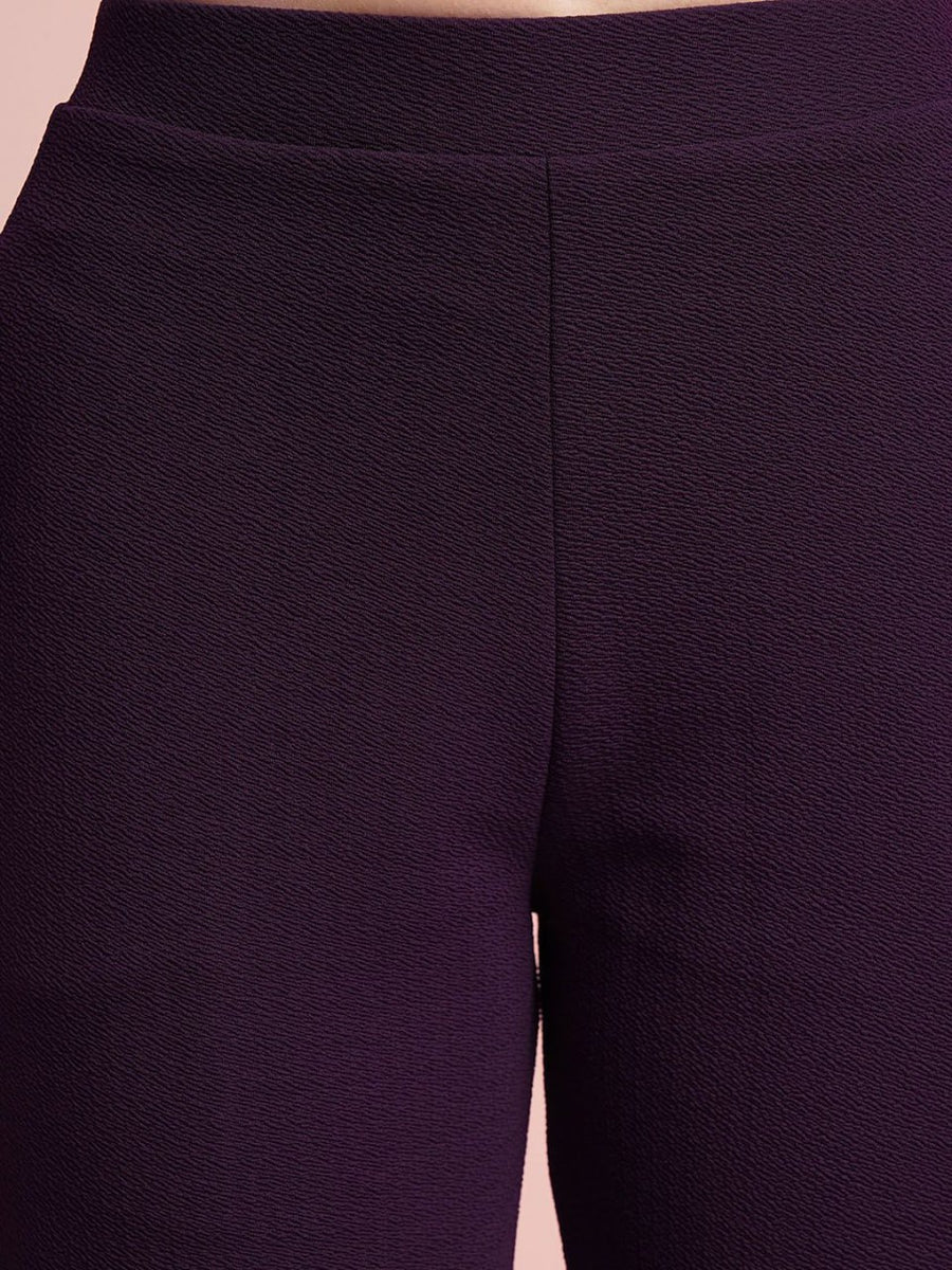 Classy Plum Co-ord Set for Women | Crop Top & High Waist Pants