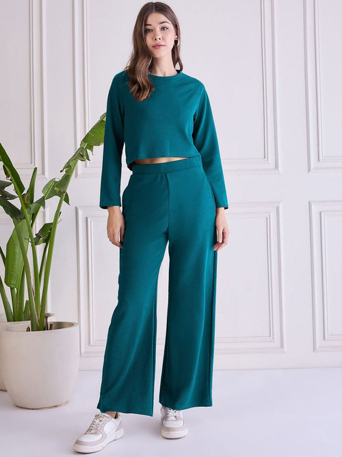 Premium Teal Co-ord Set | Modern Top & Straight Fit Bottoms