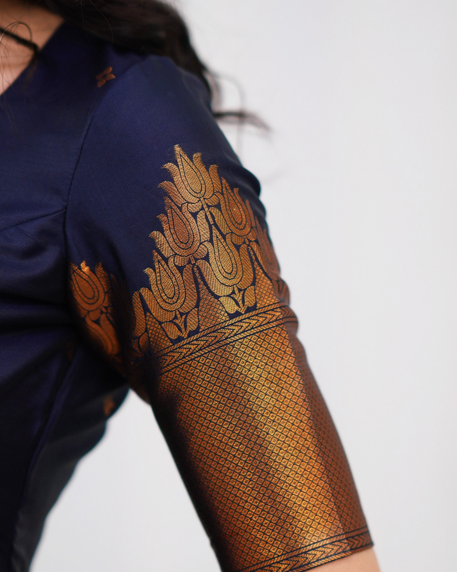 Elegant Navy Blue Silk Kurta Set with Zari Work & Dupatta | Festive Ethnic Wear for Women