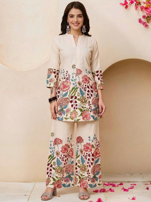 Khadi Cotton Printed Kurti with Palazzo Set