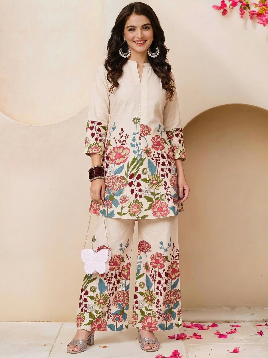 Khadi Cotton Printed Kurti with Palazzo Set
