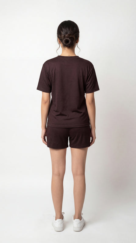 Ultra Soft Women’s Night Suit Set – Comfortable Half Sleeve T-Shirt & Shorts (Brown Lounge Sleepwear)
