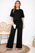 Elegant Black Lounge Wear Set with Contrast Trim – Comfortable & Stylish Co-Ord Set for Women