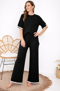 Elegant Black Lounge Wear Set with Contrast Trim – Comfortable & Stylish Co-Ord Set for Women