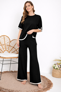 Elegant Black Lounge Wear Set with Contrast Trim – Comfortable & Stylish Co-Ord Set for Women