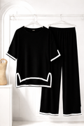 Elegant Black Lounge Wear Set with Contrast Trim – Comfortable & Stylish Co-Ord Set for Women