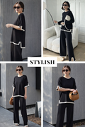 Elegant Black Lounge Wear Set with Contrast Trim – Comfortable & Stylish Co-Ord Set for Women