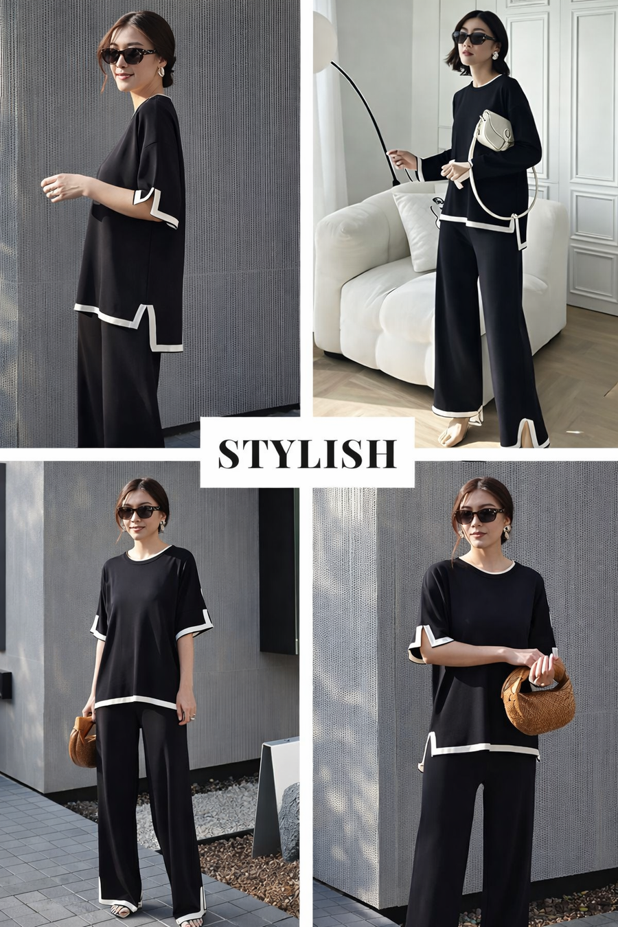 Elegant Black Lounge Wear Set with Contrast Trim – Comfortable & Stylish Co-Ord Set for Women