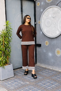 Elegant Brown Co-Ord Set for Women | Premium Casual Wear Lounge Set with Designer Border