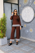 Elegant Brown Co-Ord Set for Women | Premium Casual Wear Lounge Set with Designer Border