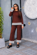 Elegant Brown Co-Ord Set for Women | Premium Casual Wear Lounge Set with Designer Border