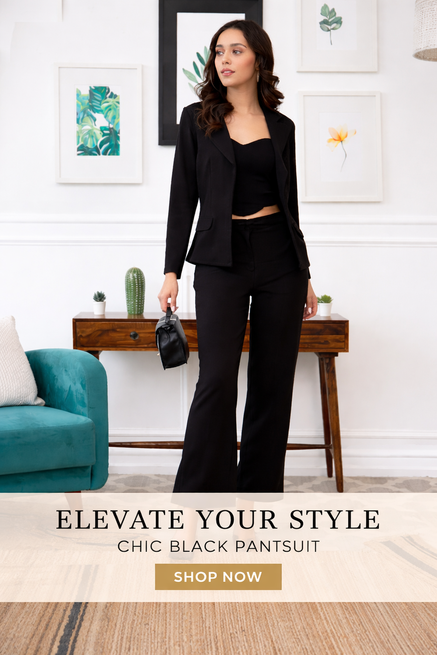 Elegant Chic Black Pantsuit Set for Women | Premium Formal Co-ord Outfit
