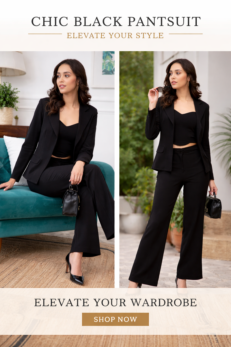 Elegant Chic Black Pantsuit Set for Women | Premium Formal Co-ord Outfit