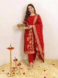 Art Silk Jacquard Elegant Kurti Pant Set with Dupatta