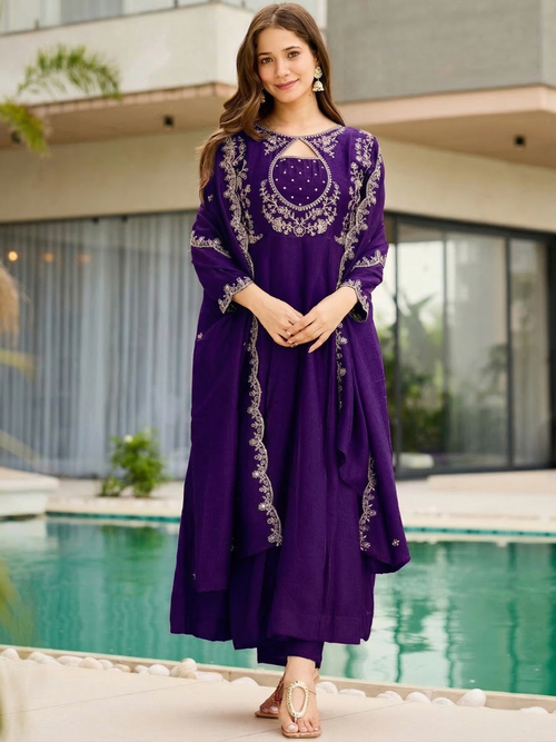 Embroidered Anarkali Kurti Set with Dupatta