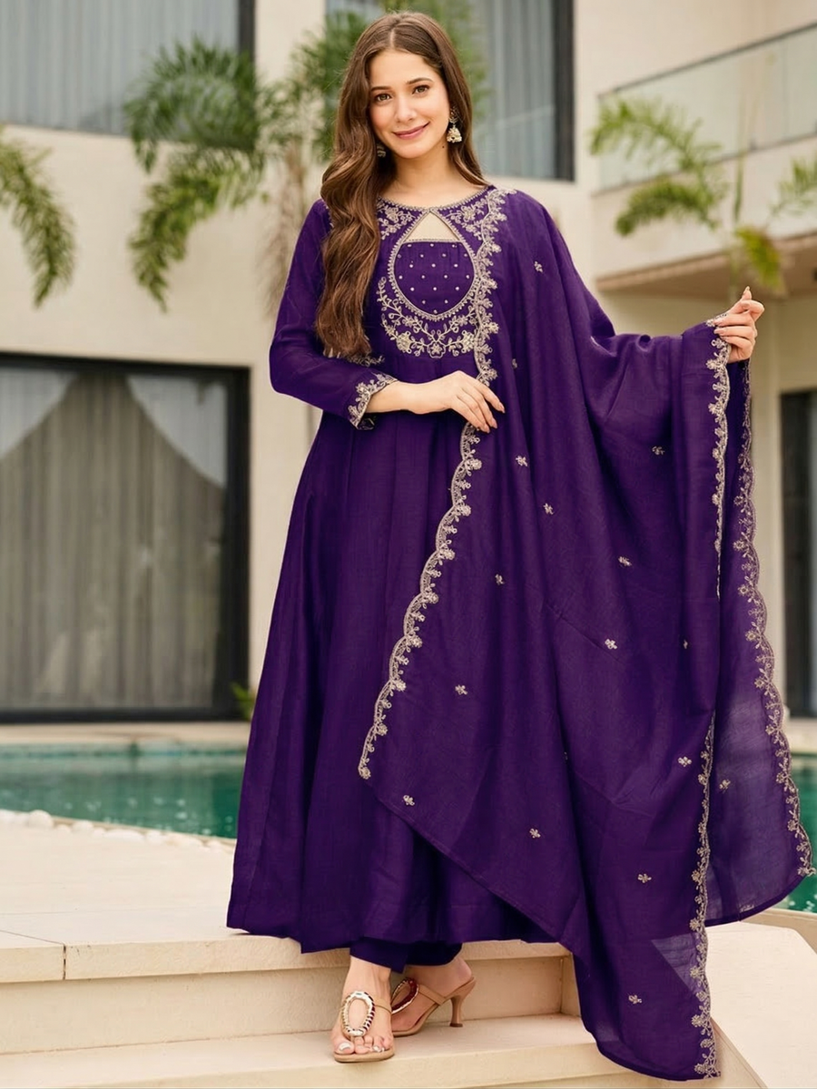 Embroidered Anarkali Kurti Set with Dupatta