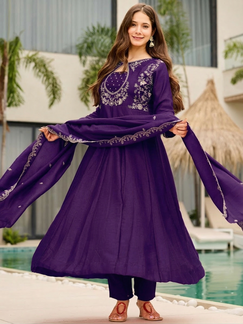 Embroidered Anarkali Kurti Set with Dupatta
