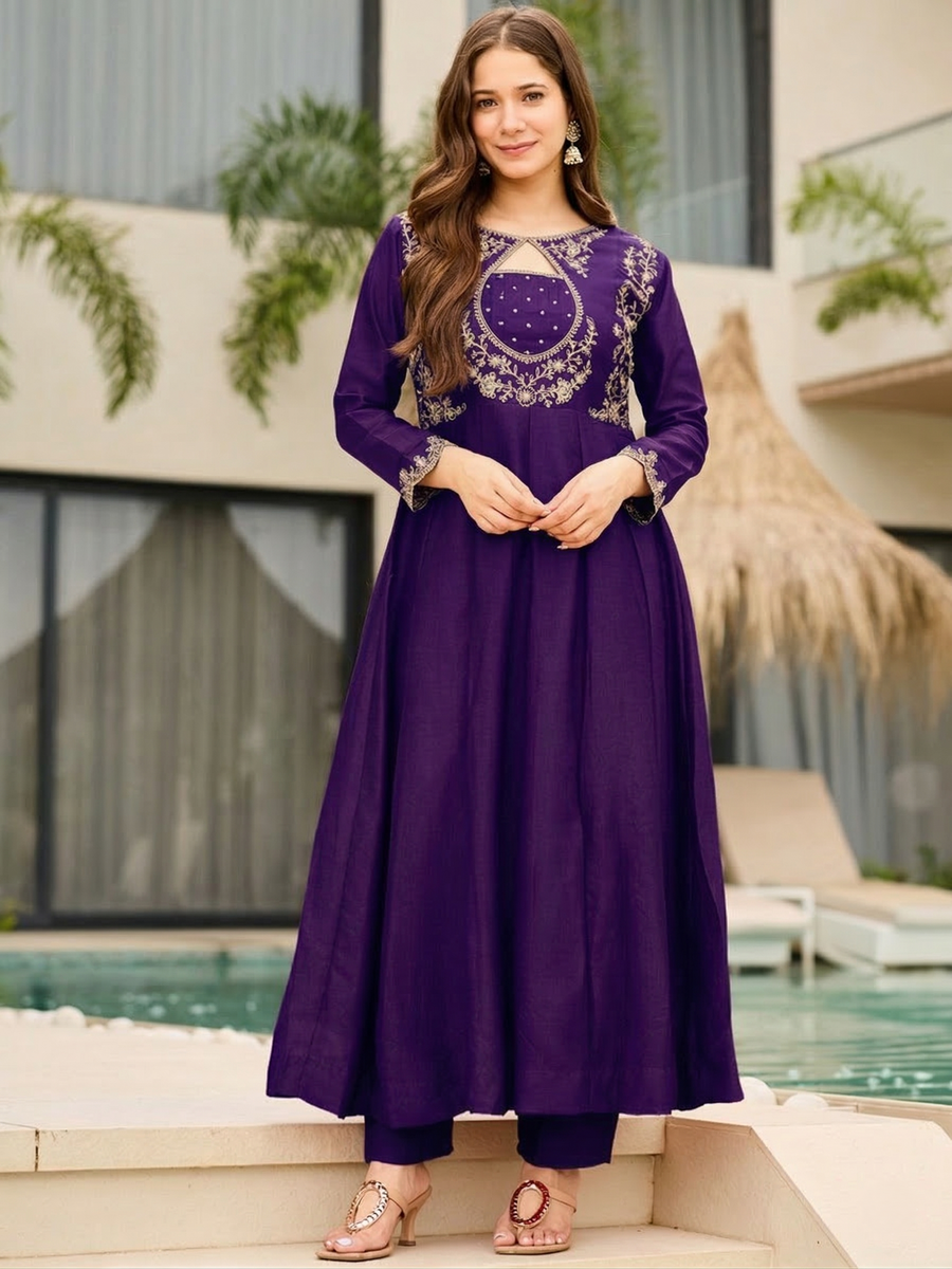 Embroidered Anarkali Kurti Set with Dupatta