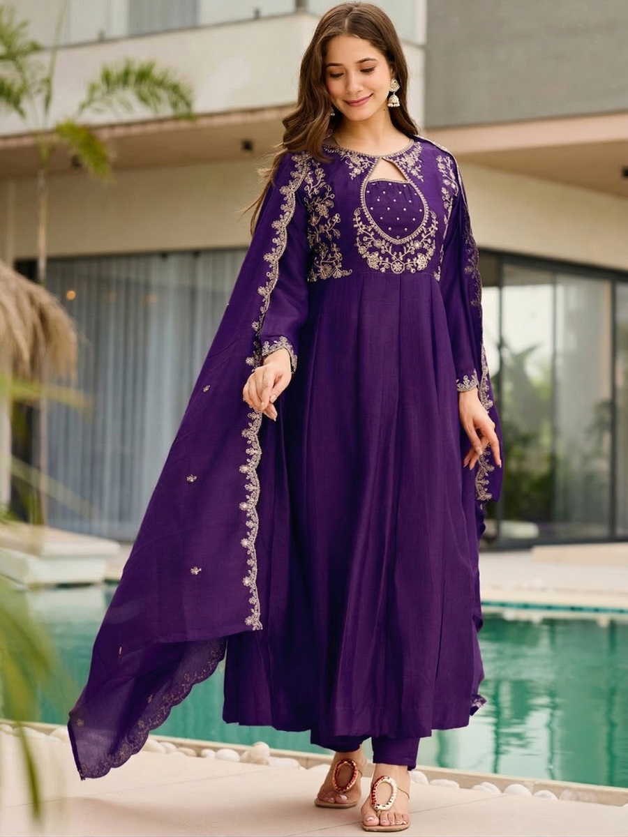 Embroidered Anarkali Kurti Set with Dupatta