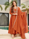 Elegant Rust Orange Vichitra Embroidered Anarkali Suit Set with Dupatta | Designer Ethnic Wear for Women