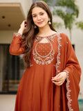 Vichitra Fabric Embroidered Anarkali Kurti Set with Dupatta