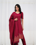 Elegant Maroon Silk Kurta Set with Zari Work & Dupatta | Festive Ethnic Wear for Women