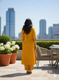 Mustard Yellow Cotton Kurti Plazo Set with Sequence Work | Elegant Ethnic Wear for Women