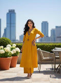 Mustard Yellow Cotton Kurti Plazo Set with Sequence Work | Elegant Ethnic Wear for Women