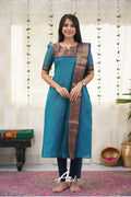 Elegant Teal Kanchi Cotton Kurta Set with Dupatta | Traditional Ethnic Wear for Women