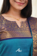 Elegant Teal Kanchi Cotton Kurta Set with Dupatta | Traditional Ethnic Wear for Women