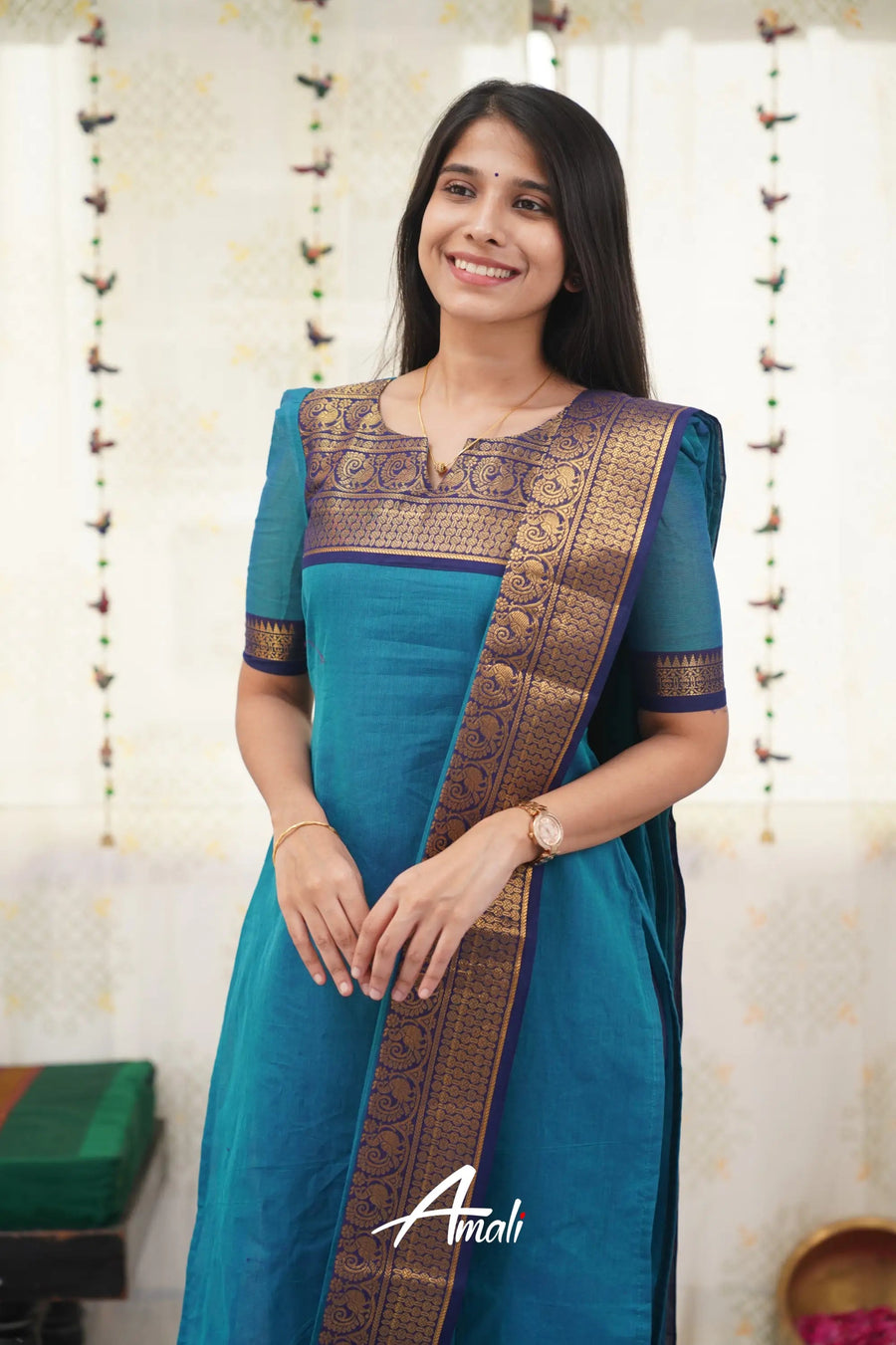Elegant Teal Kanchi Cotton Kurta Set with Dupatta | Traditional Ethnic Wear for Women