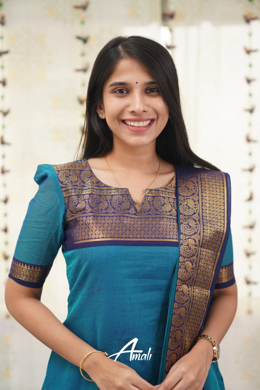 Elegant Teal Kanchi Cotton Kurta Set with Dupatta | Traditional Ethnic Wear for Women